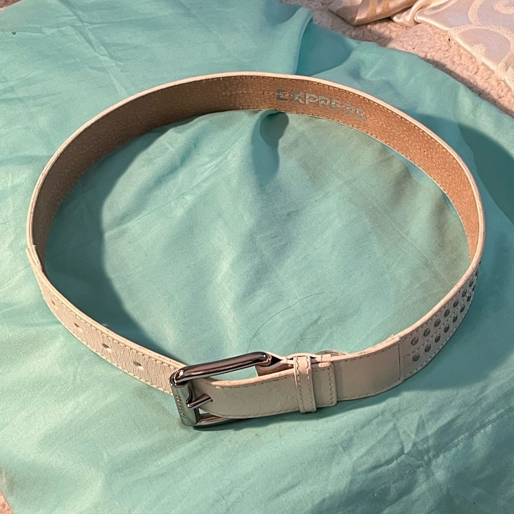 Express White Studded Genuine Leather Belt With Silver Hardware
